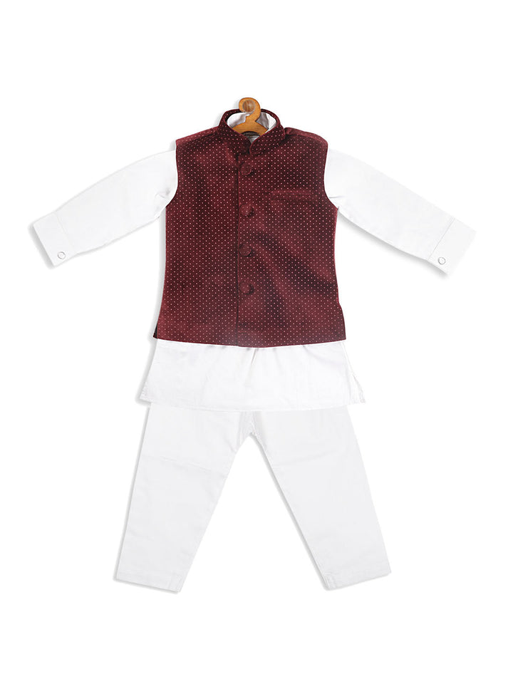 VASTRAMAY SISHU Boy's Maroon Printed Kurta with Pyjamas & Nehru Jacket - qivii