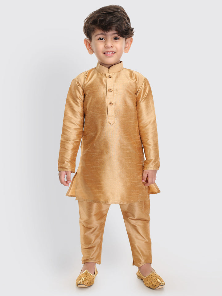 VASTRAMAY SISHU Boys Rose Gold Silk Blend Kurta Pyjama Set - qivii