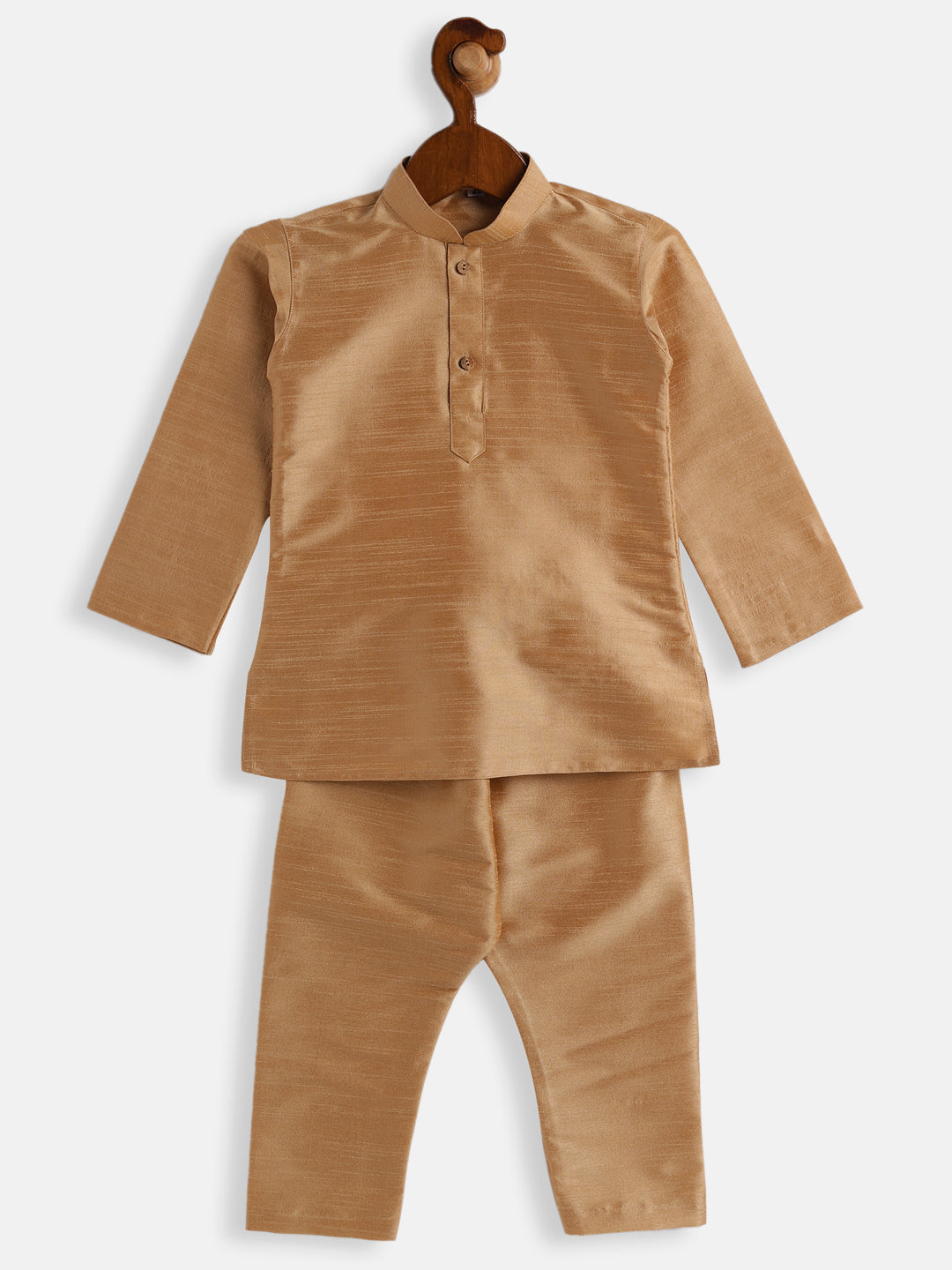 VASTRAMAY SISHU Boys Rose Gold Silk Blend Kurta Pyjama Set - qivii