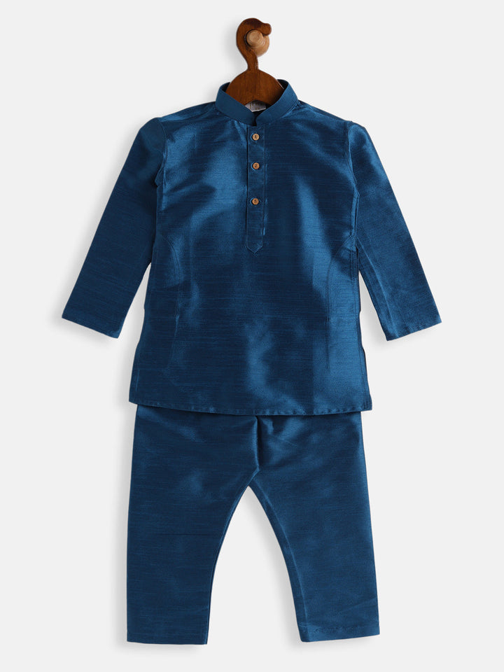VASTRAMAY SISHU Boys Turquoise Silk Blend Kurta Pyjama Set - qivii