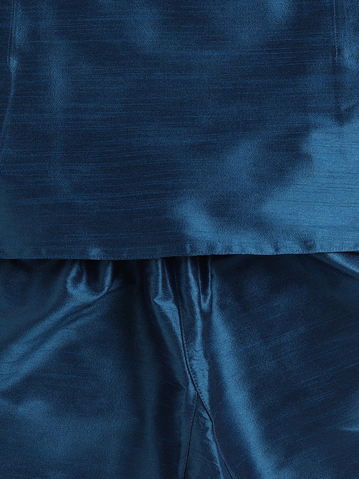 VASTRAMAY SISHU Boys Turquoise Silk Blend Kurta Pyjama Set - qivii