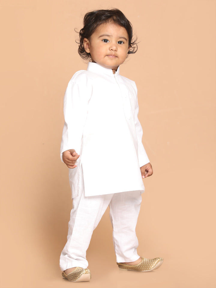 VASTRAMAY SISHU Boy's White Pure Cotton Kurta With Pyjama Set - qivii