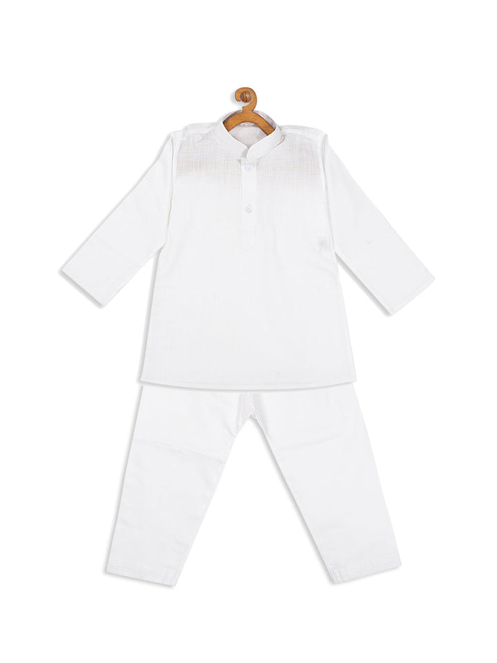 VASTRAMAY SISHU Boy's White Pure Cotton Kurta With Pyjama Set - qivii