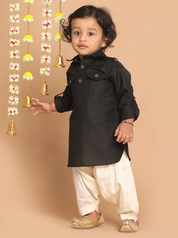VASTRAMAY Boy's Black Pathani Kurta - qivii