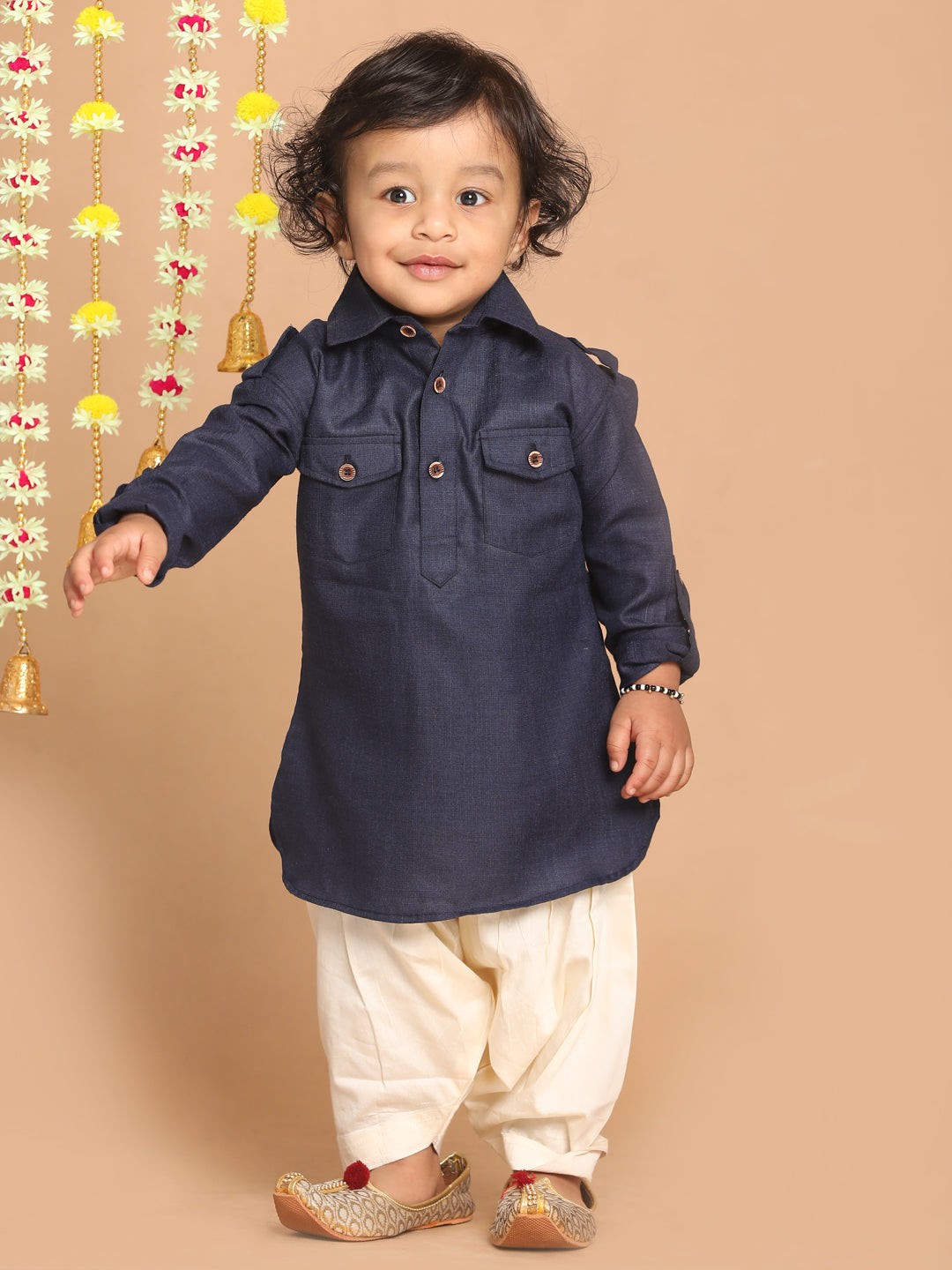 VASTRAMAY Boy's Blue Pathani Kurta With Patiala Set - qivii