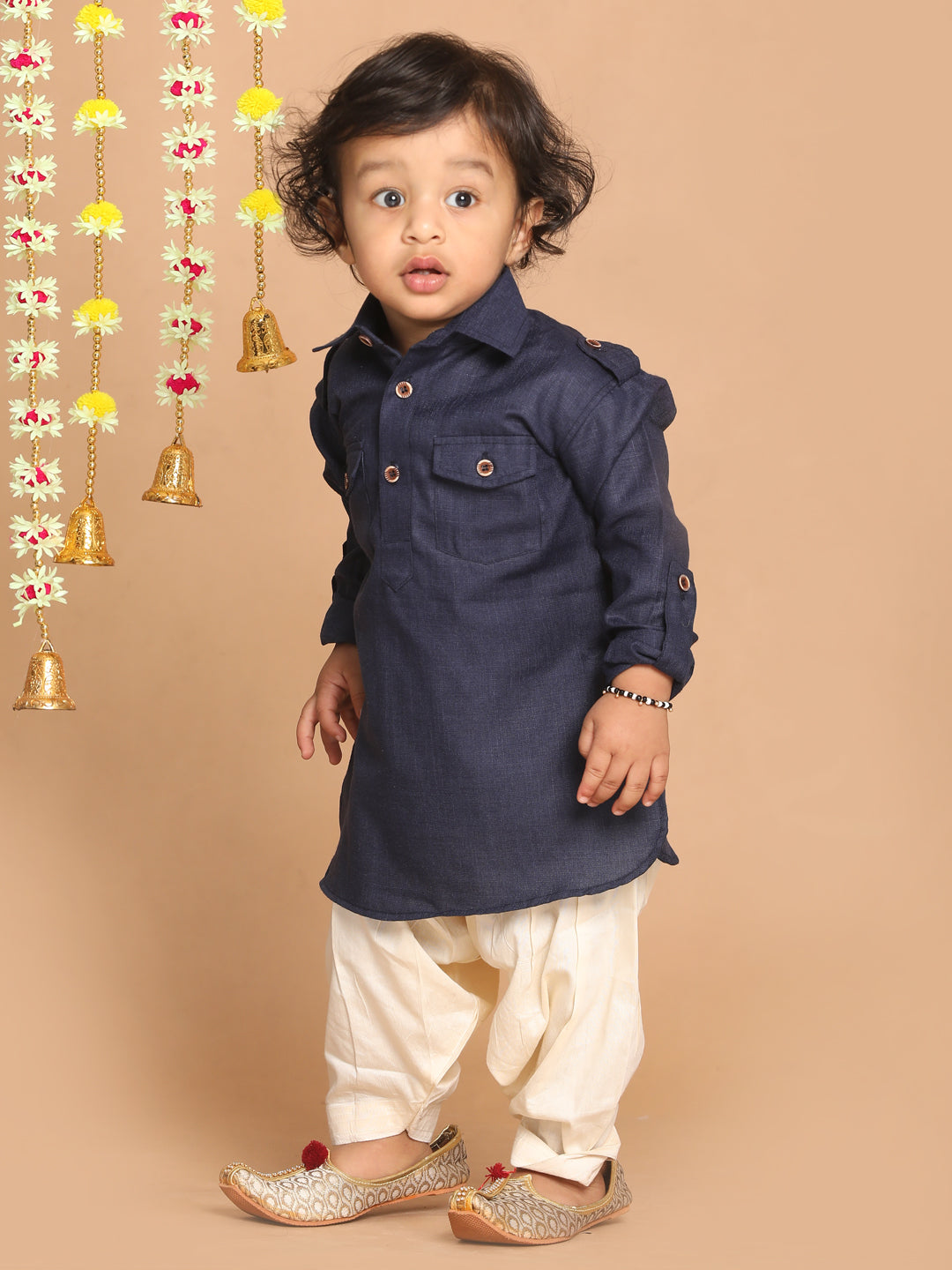 VASTRAMAY Boy's Blue Pathani Kurta With Patiala Set - qivii