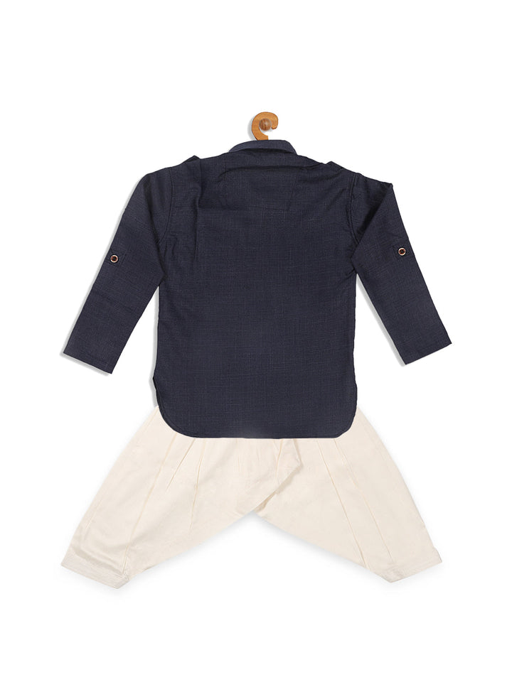 VASTRAMAY Boy's Blue Pathani Kurta With Patiala Set - qivii