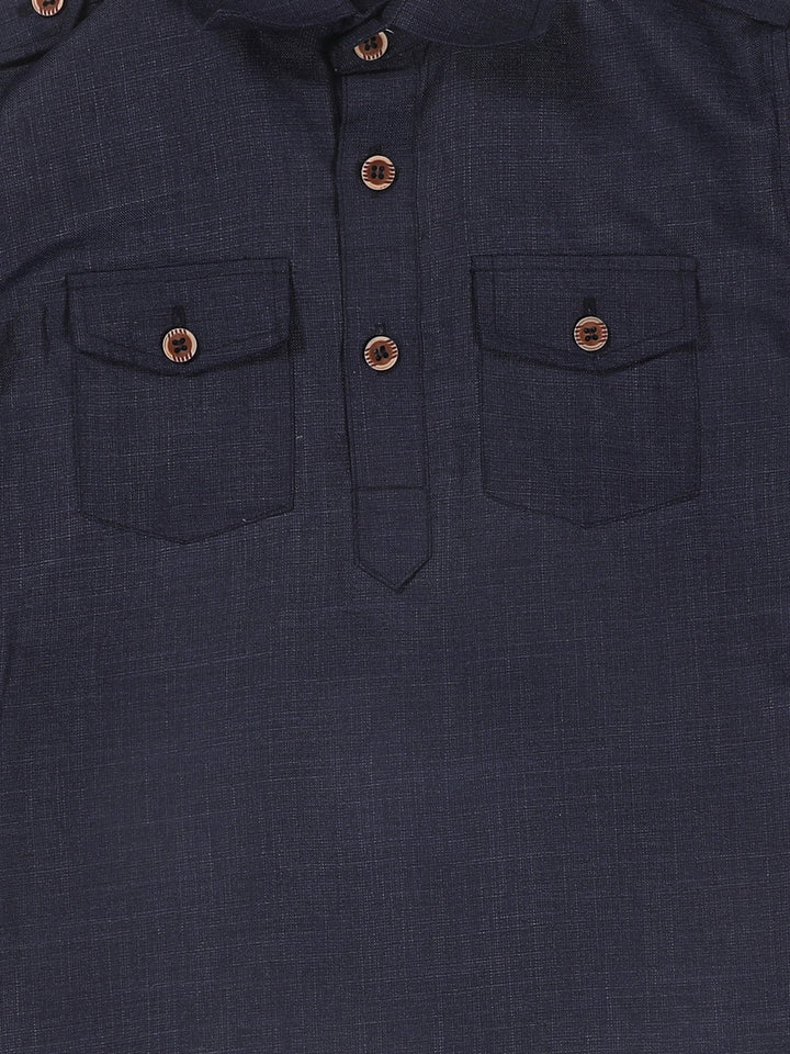VASTRAMAY Boy's Blue Pathani Kurta With Patiala Set - qivii