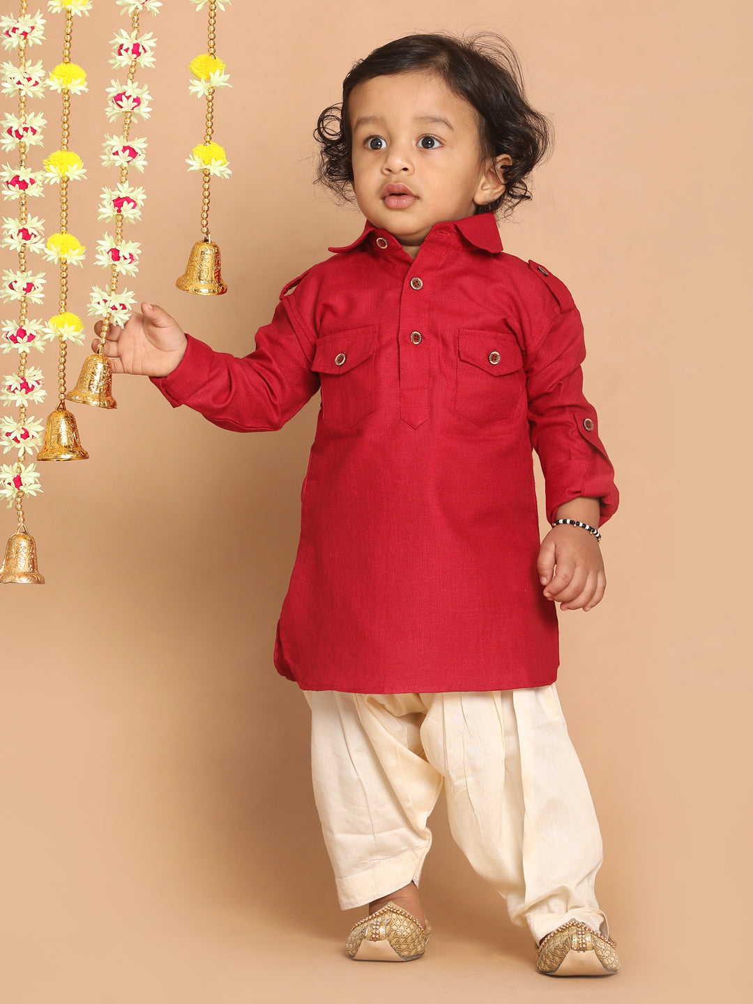 VASTRAMAY Boy's Maroon Pathani Kurta With Patiala Set - qivii