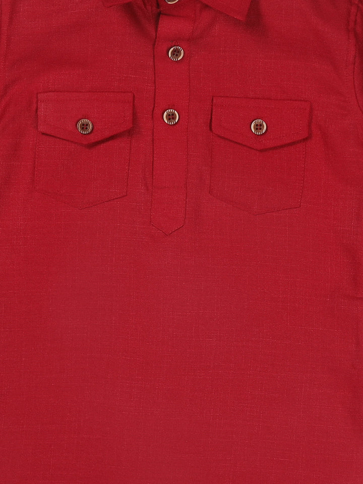 VASTRAMAY Boy's Maroon Pathani Kurta With Patiala Set - qivii
