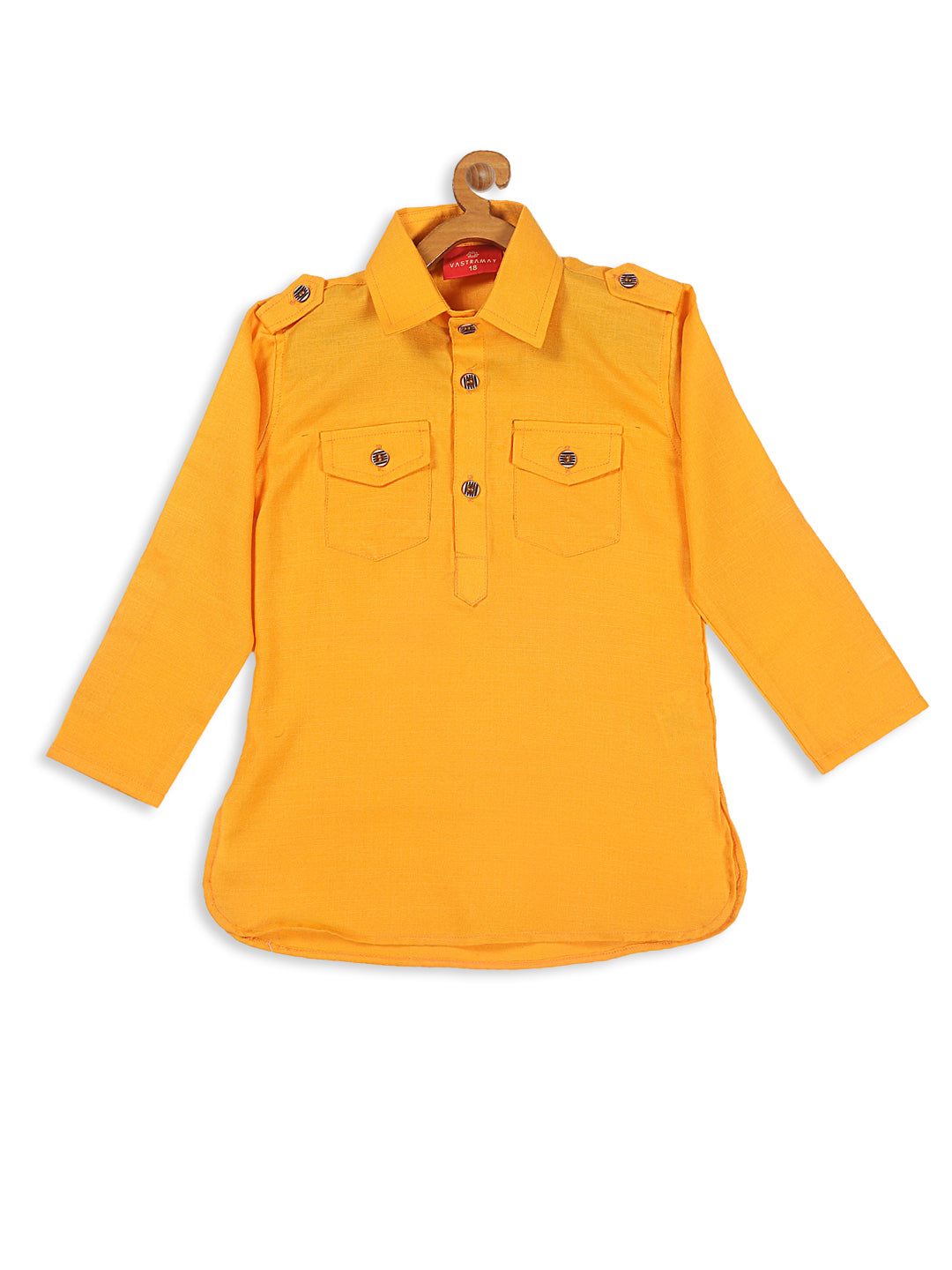 VASTRAMAY Boy's Yellow Pathani Shape Kurta - qivii