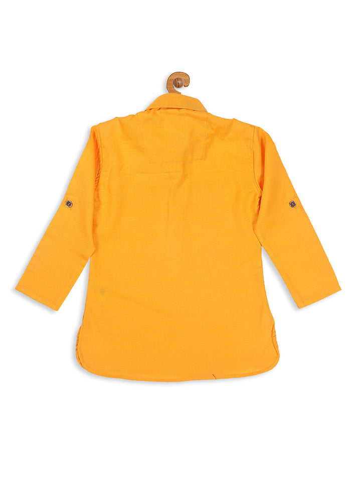 VASTRAMAY Boy's Yellow Pathani Shape Kurta - qivii