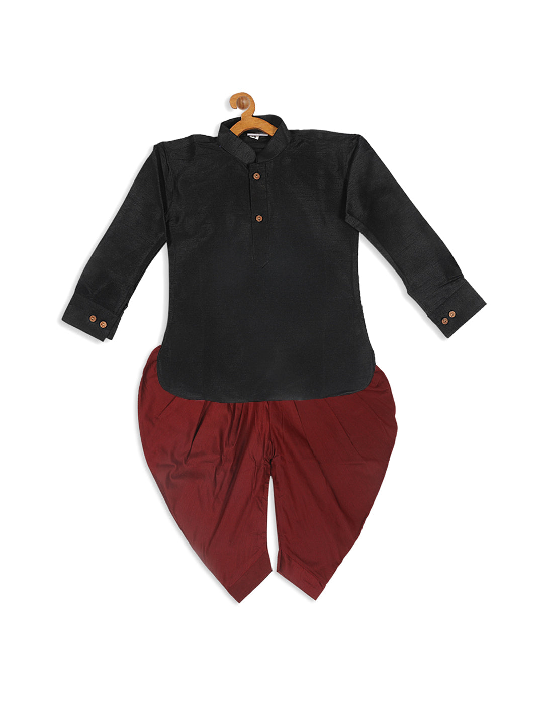 VASTRAMAY SISHU Boy's Black Kurta And Maroon Cowl Dhoti Set - qivii