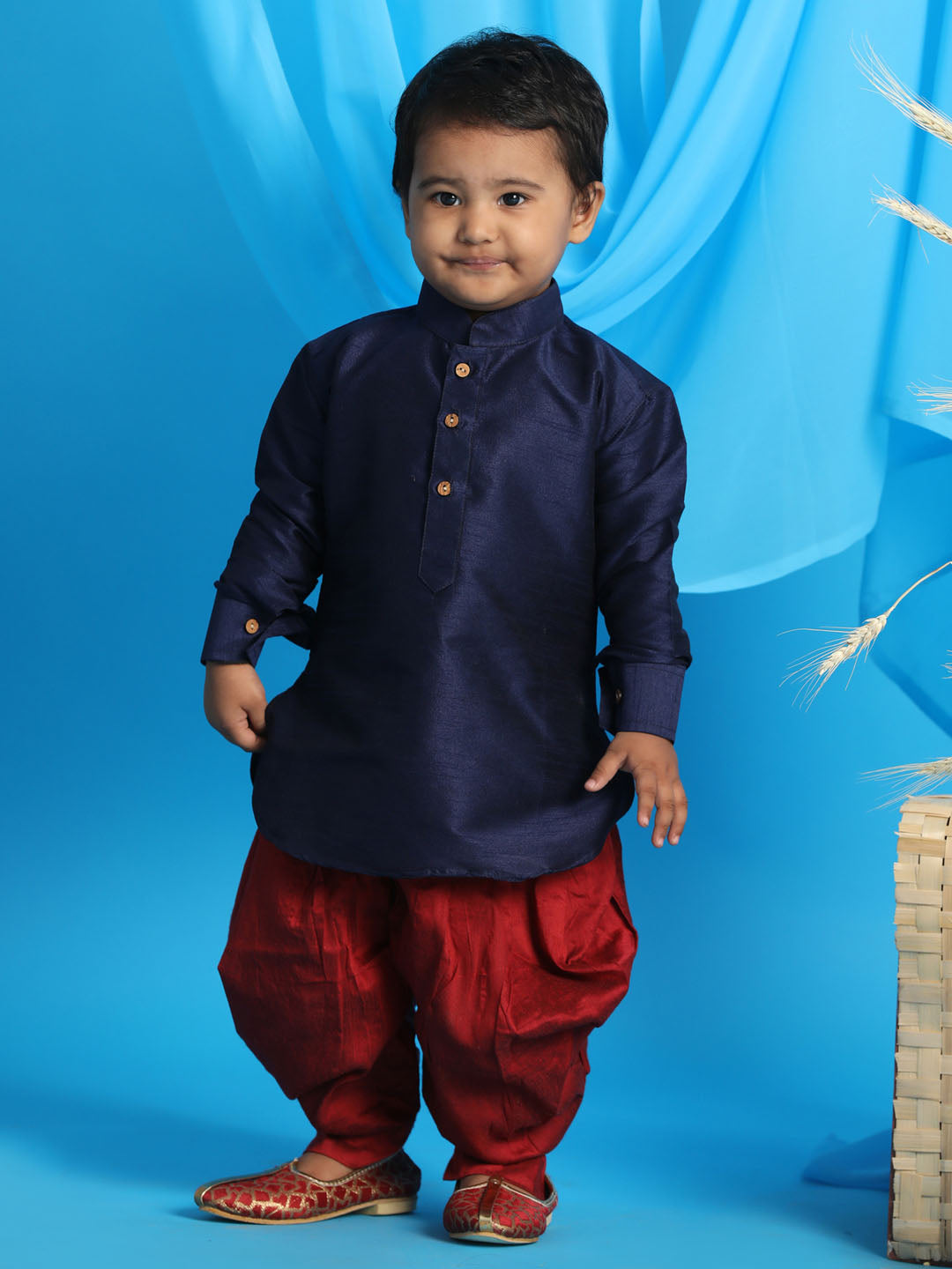 VASTRAMAY SISHU Boy's Blue Kurta And Cowl Dhoti Set - qivii