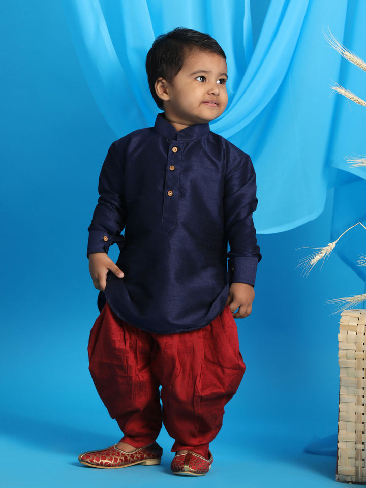 VASTRAMAY SISHU Boy's Blue Kurta And Cowl Dhoti Set - qivii