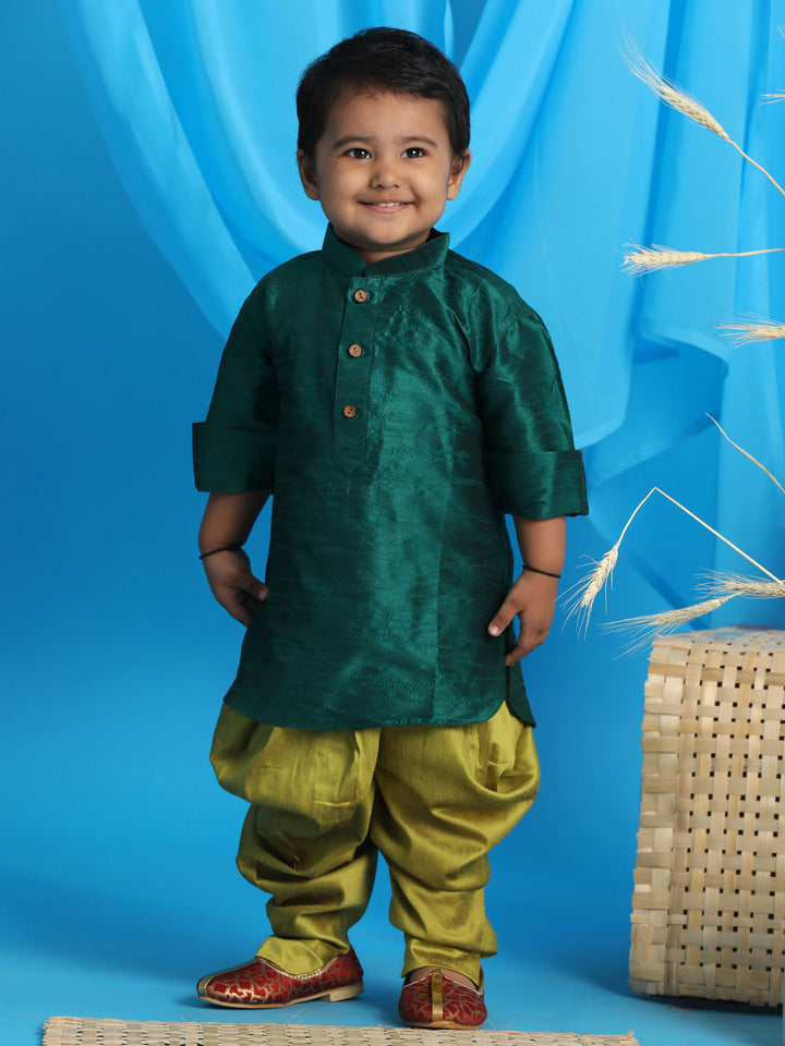 VASTRAMAY SISHU Boy's Green Kurta And Green Cowl Dhoti Set - qivii