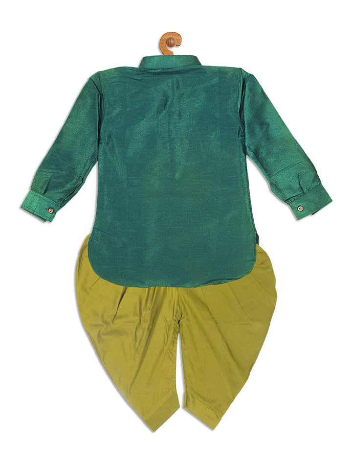 VASTRAMAY SISHU Boy's Green Kurta And Green Cowl Dhoti Set - qivii