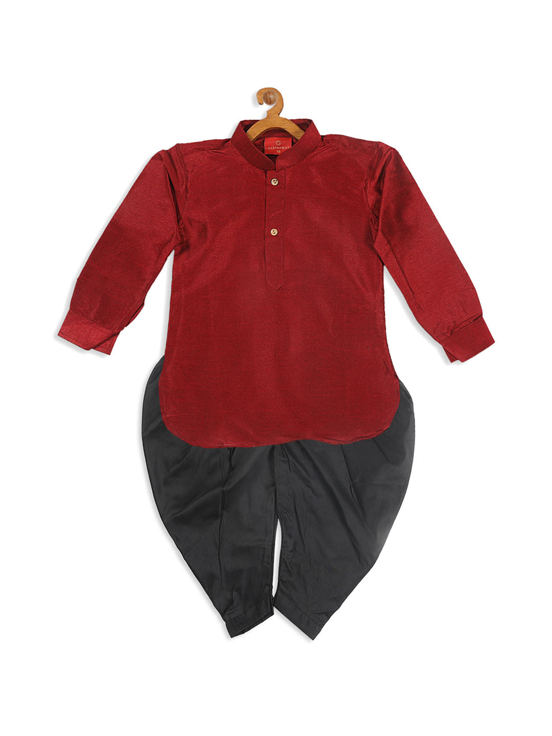 VASTRAMAY SISHU Boy's Maroon Kurta And Black Cowl Dhoti  Set - qivii