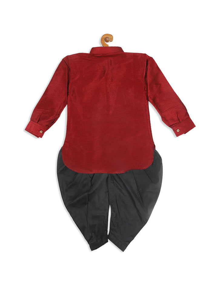 VASTRAMAY SISHU Boy's Maroon Kurta And Black Cowl Dhoti  Set - qivii