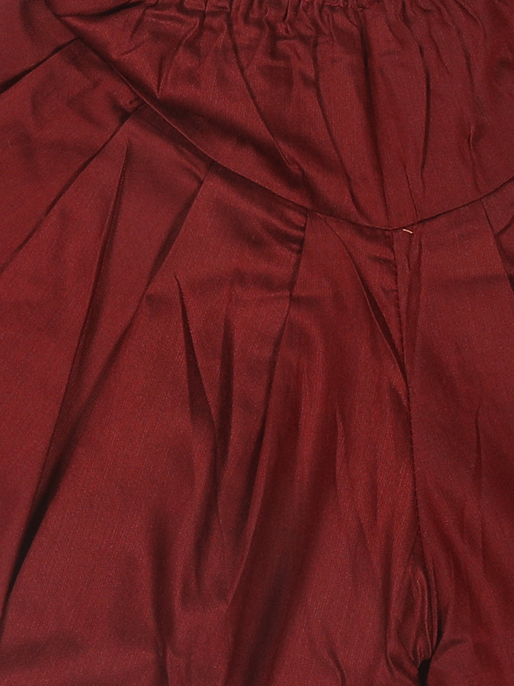 VASTRAMAY SISHU Boy's Orange Kurta And Maroon Dhoti Set - qivii