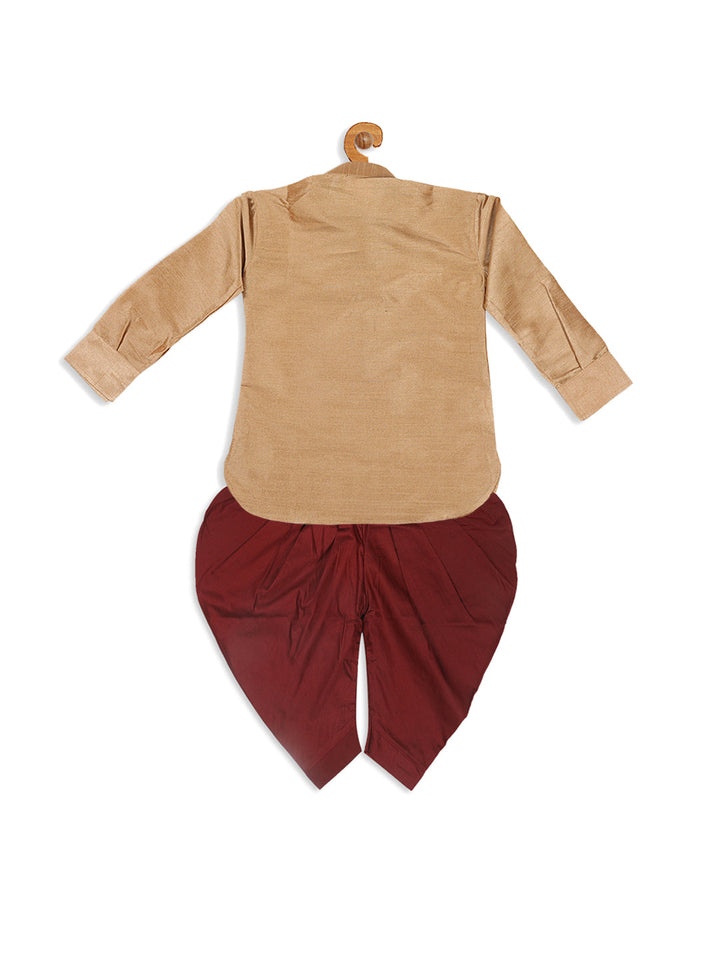 VASTRAMAY SISHU Boy's Rose Gold & Maroon Kurta With Dhoti Pant Set - qivii