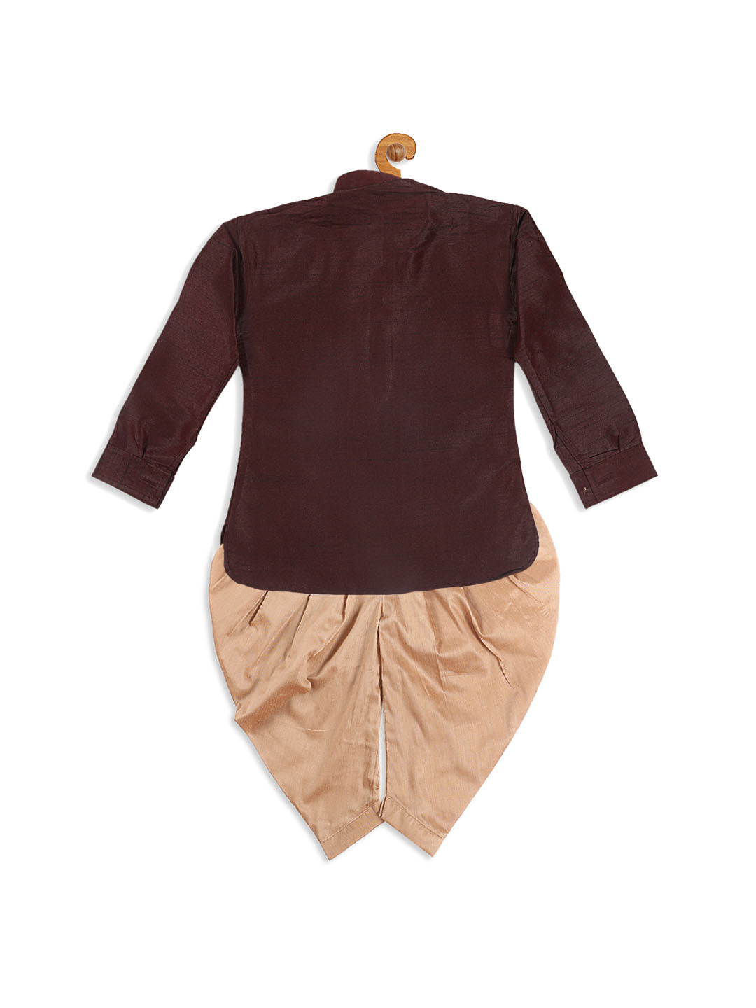 VASTRAMAY SISHU Boy's Wine Color & Rose Gold Kurta with Dhoti Pant Set - qivii
