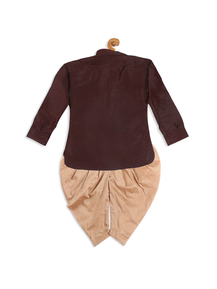 VASTRAMAY SISHU Boy's Wine Color & Rose Gold Kurta with Dhoti Pant Set - qivii