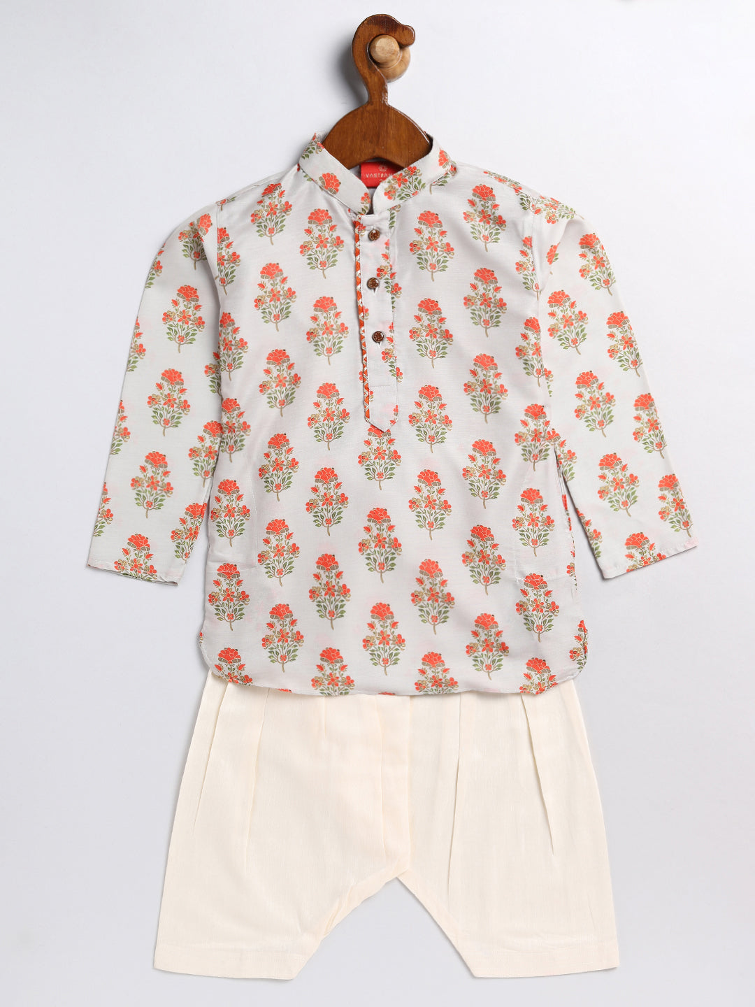 VASTRAMAY SISHU Boys' Multicolor-Base-Beige And Cream Kurta Patiala Set - qivii