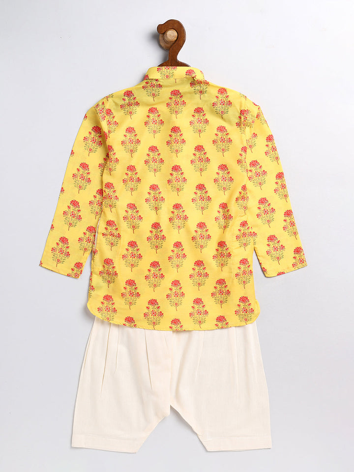 VASTRAMAY SISHU Boys' Multicolor-Base-Mustard And Cream Kurta Patiala Set - qivii