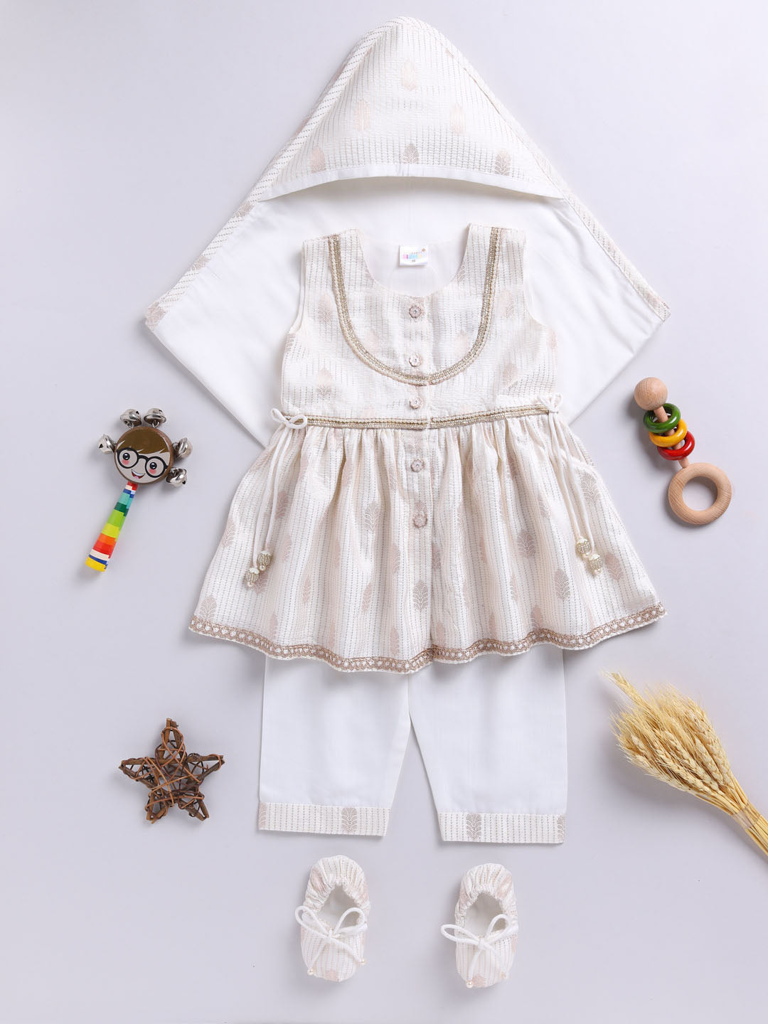 VASTRAMAY Girls' Cream Ethnic Combo Set - qivii