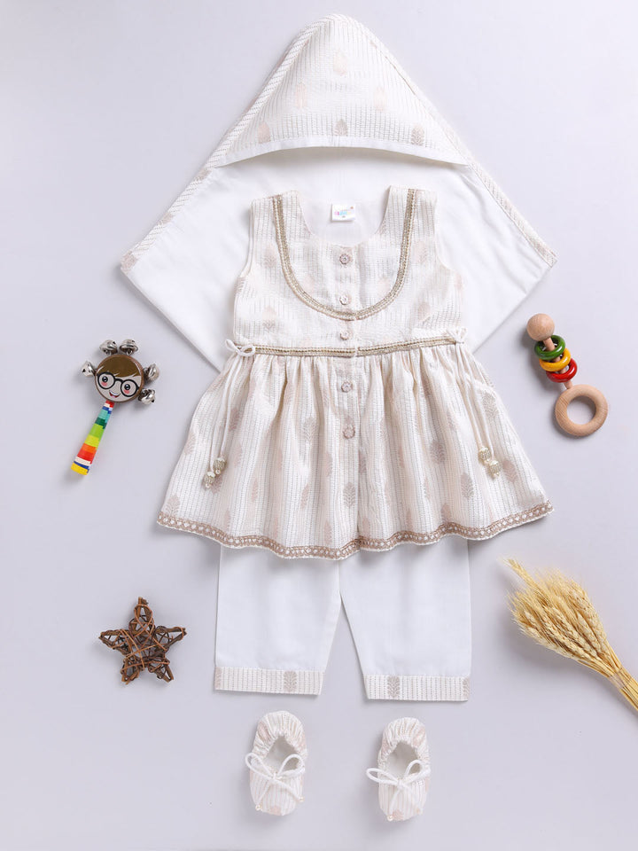 VASTRAMAY Girls' Cream Ethnic Combo Set - qivii