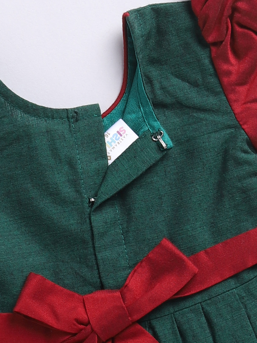 VASTRAMAY Girls' Green Frock, Shoe And Head Band - qivii