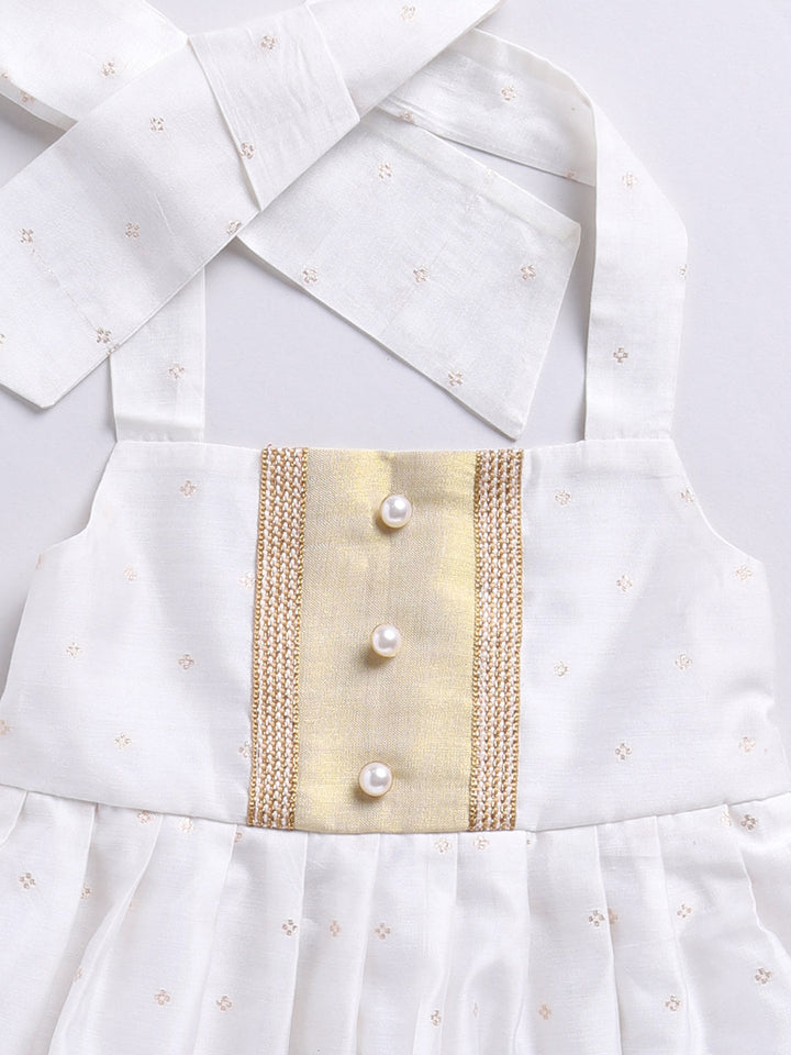 VASTRAMAY Girls' White Frock, Shoe And Head Band - qivii