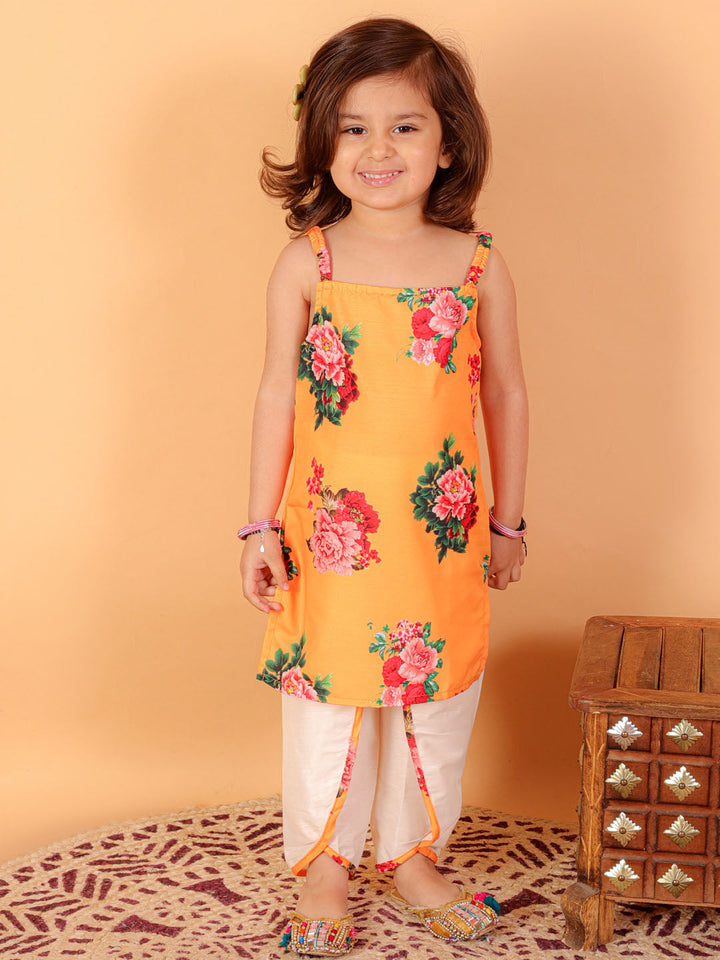 VASTRAMAY SISHU Girls Multicolor-Base-Yellow Cotton Blend Kurta and Dhoti Set - qivii