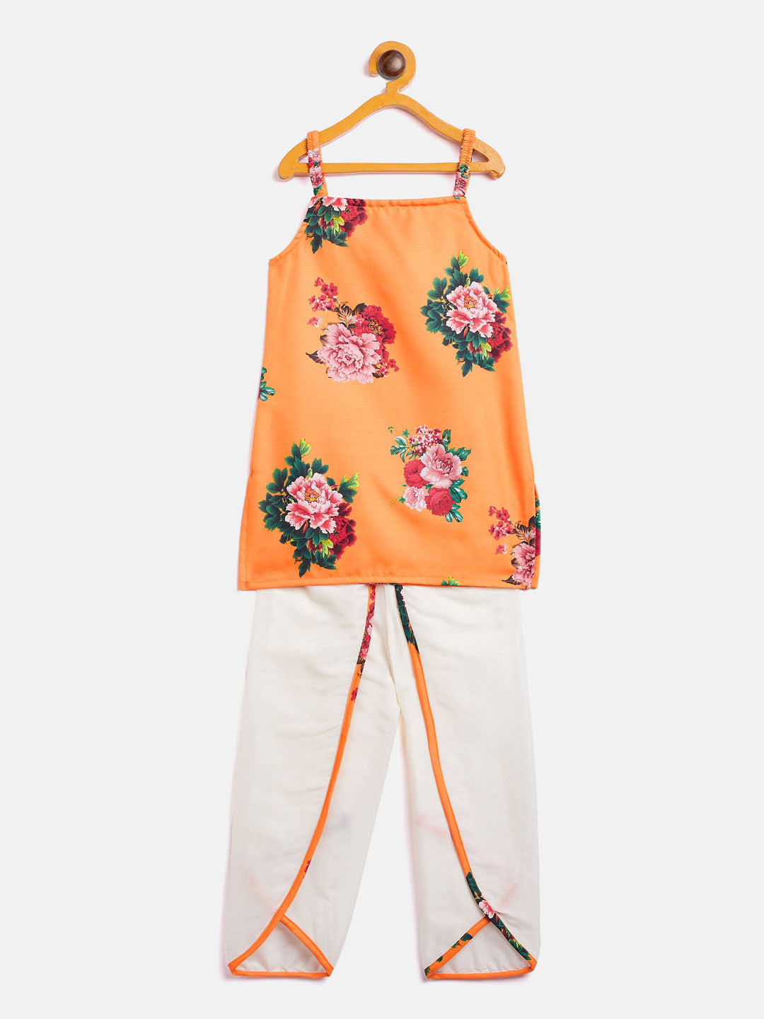 VASTRAMAY SISHU Girls Multicolor-Base-Yellow Cotton Blend Kurta and Dhoti Set - qivii