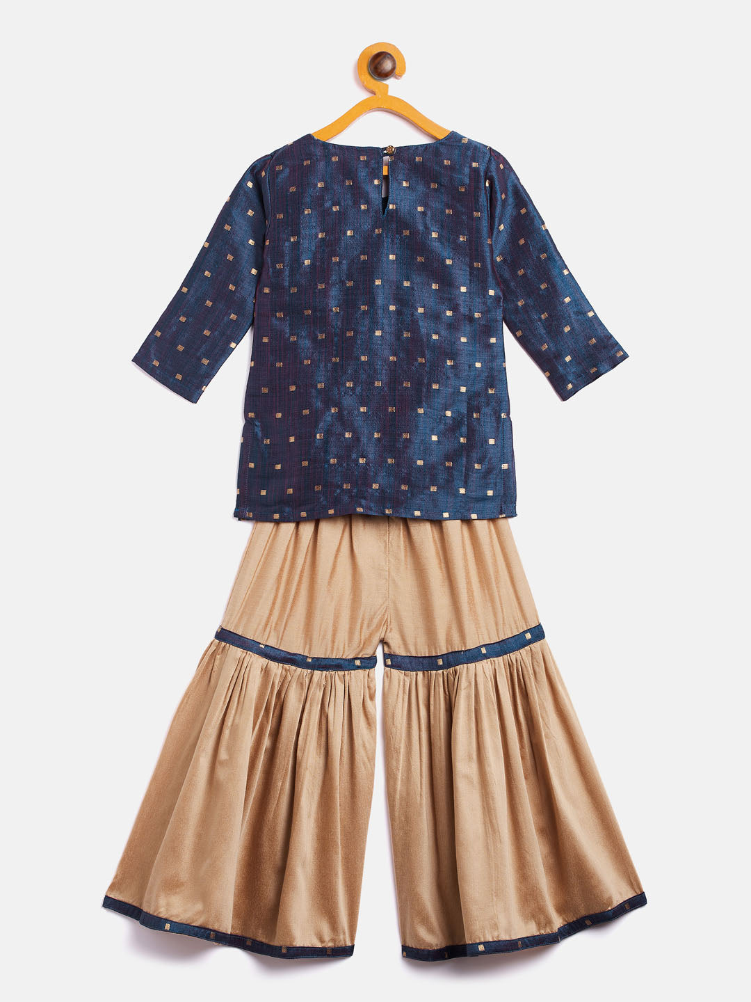 VASTRAMAY SISHU Girls' Blue Zari Kurta And Rose Gold Sharara Set - qivii
