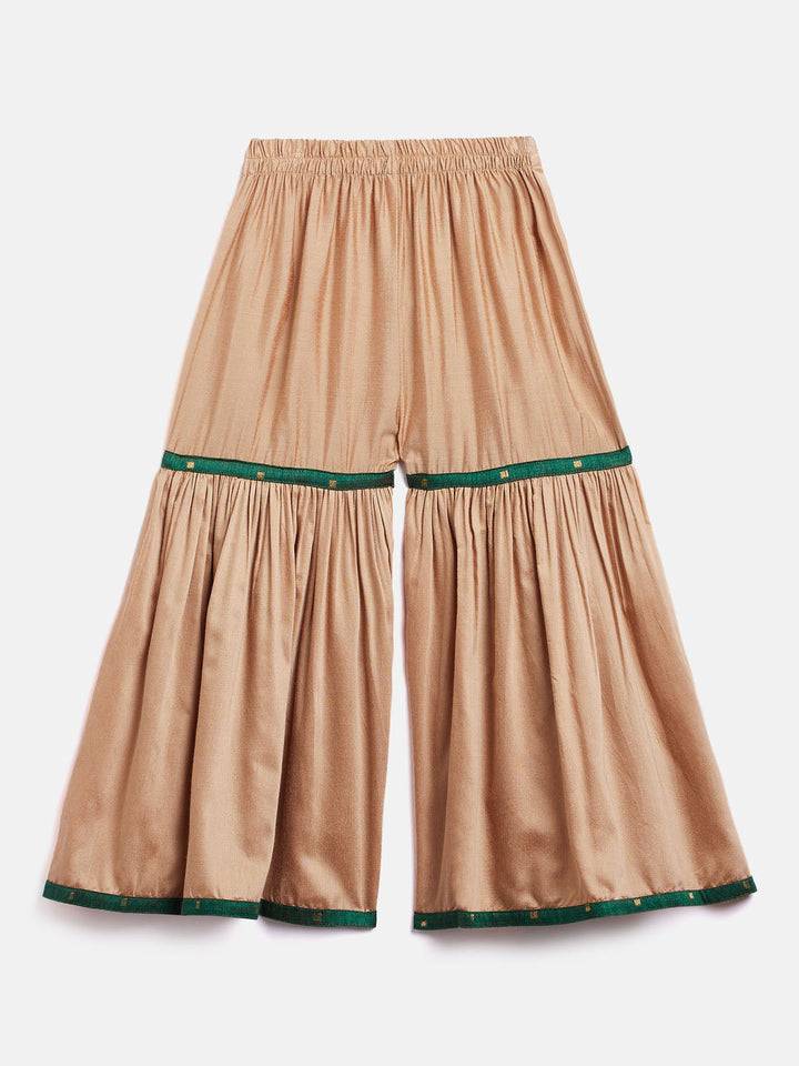 VASTRAMAY SISHU Girls' Green Zari Kurta And Rose Gold Sharara Set - qivii