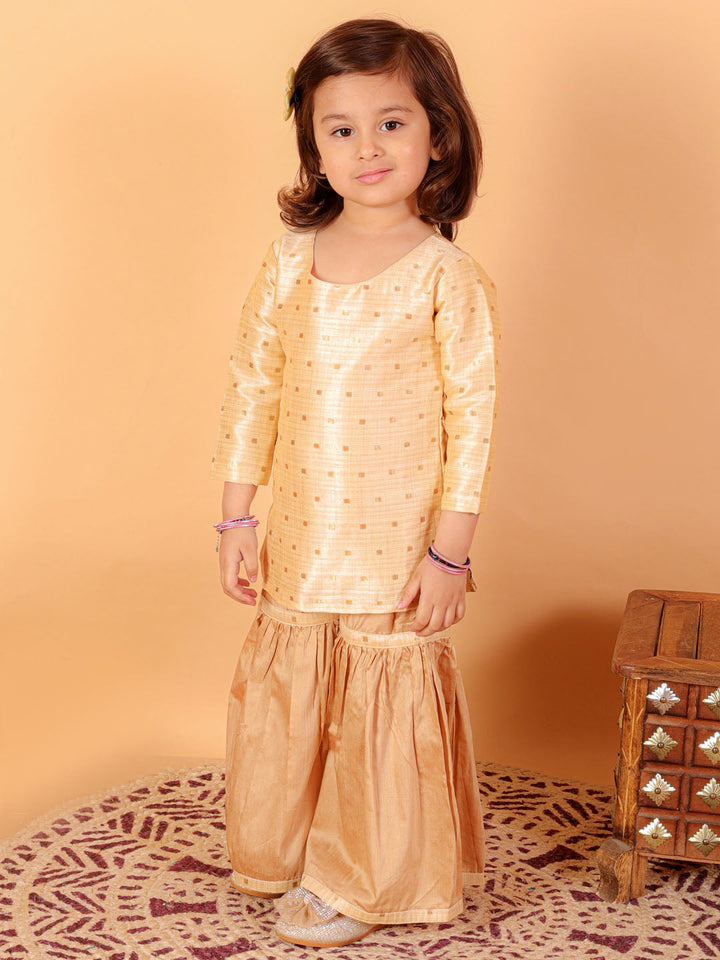 VASTRAMAY SISHU Girls' Gold Zari Kurta And Rose Gold Sharara Set - qivii