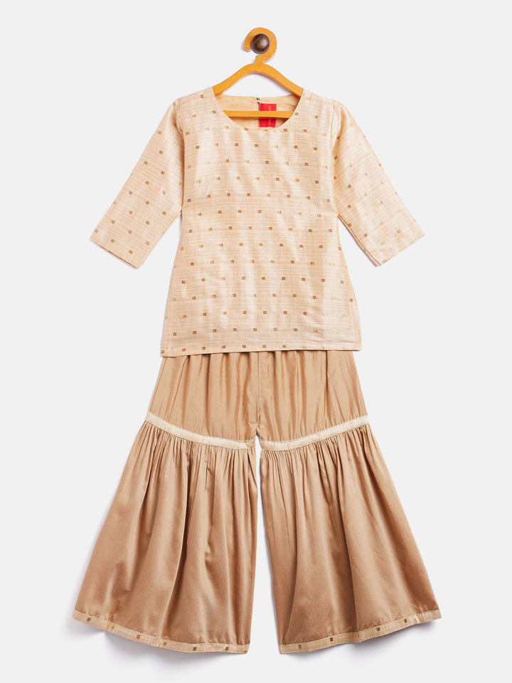 VASTRAMAY SISHU Girls' Gold Zari Kurta And Rose Gold Sharara Set - qivii