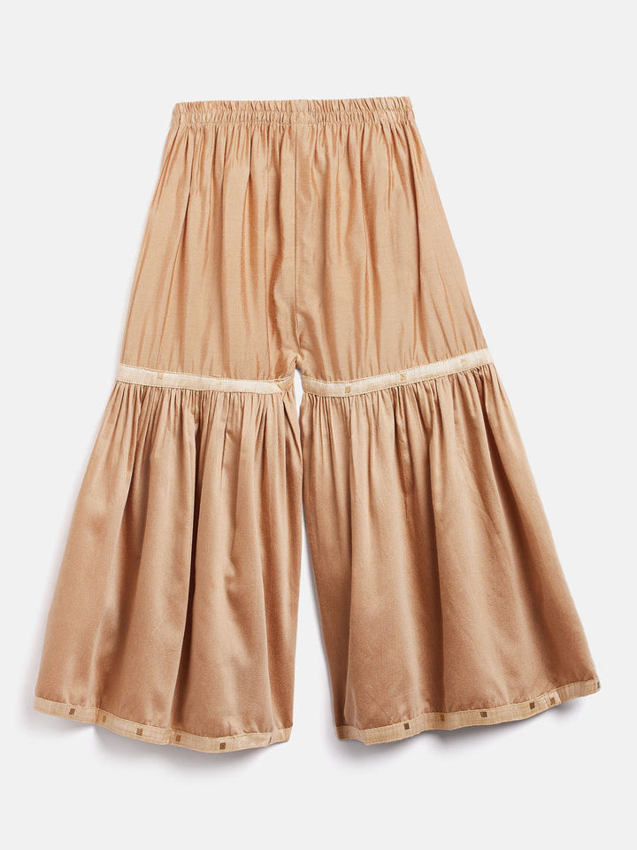 VASTRAMAY SISHU Girls' Gold Zari Kurta And Rose Gold Sharara Set - qivii