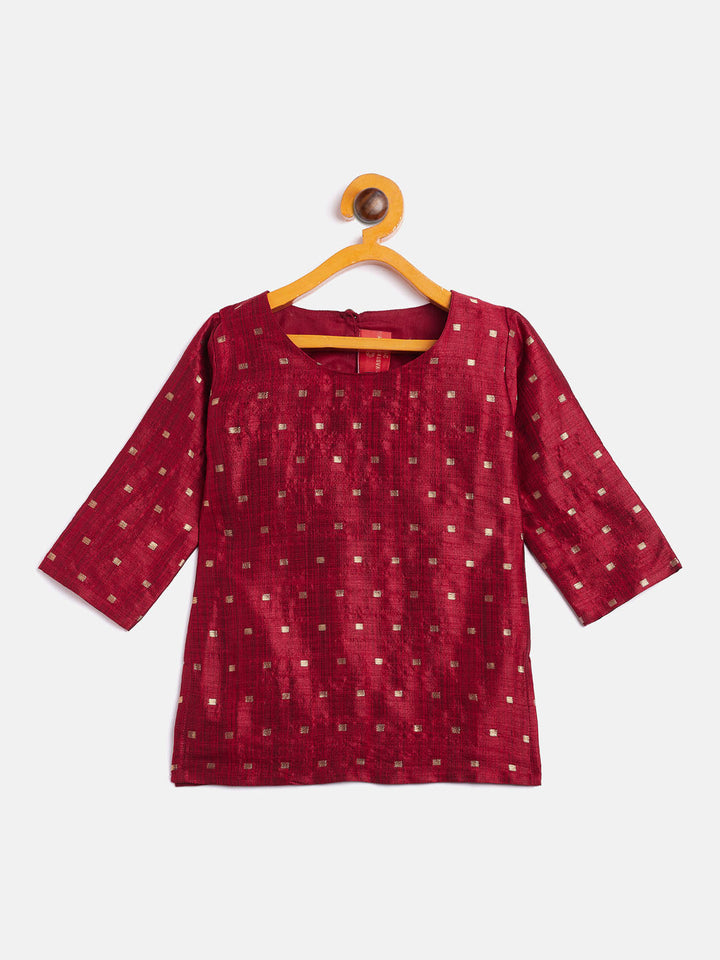 VASTRAMAY SISHU Girls' Maroon Zari Kurta And Maroon Sharara Set - qivii