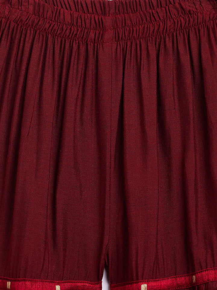 VASTRAMAY SISHU Girls' Maroon Zari Kurta And Maroon Sharara Set - qivii
