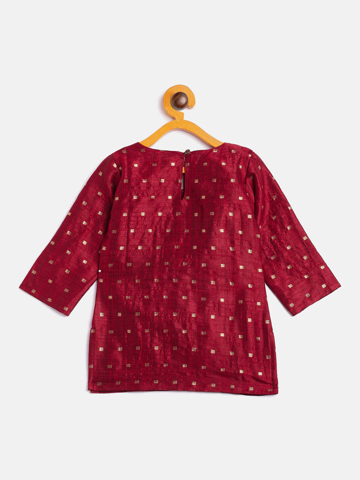 VASTRAMAY SISHU Girls' Maroon Zari Kurta And Maroon Sharara Set - qivii