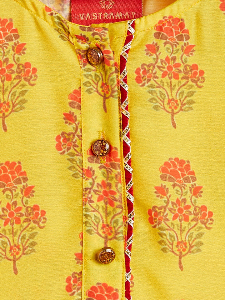 VASTRAMAY SISHU Girl's Orange-Base-Printed Cotton Blend Kurta Patiyala Set - qivii