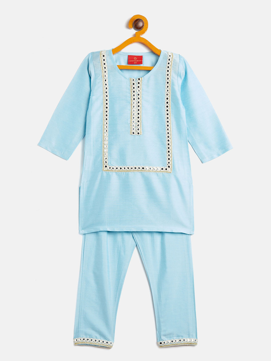 VASTRAMAY SISHU Girls' Aqua Blue Viscose Kurta And Straight Pant Set - qivii