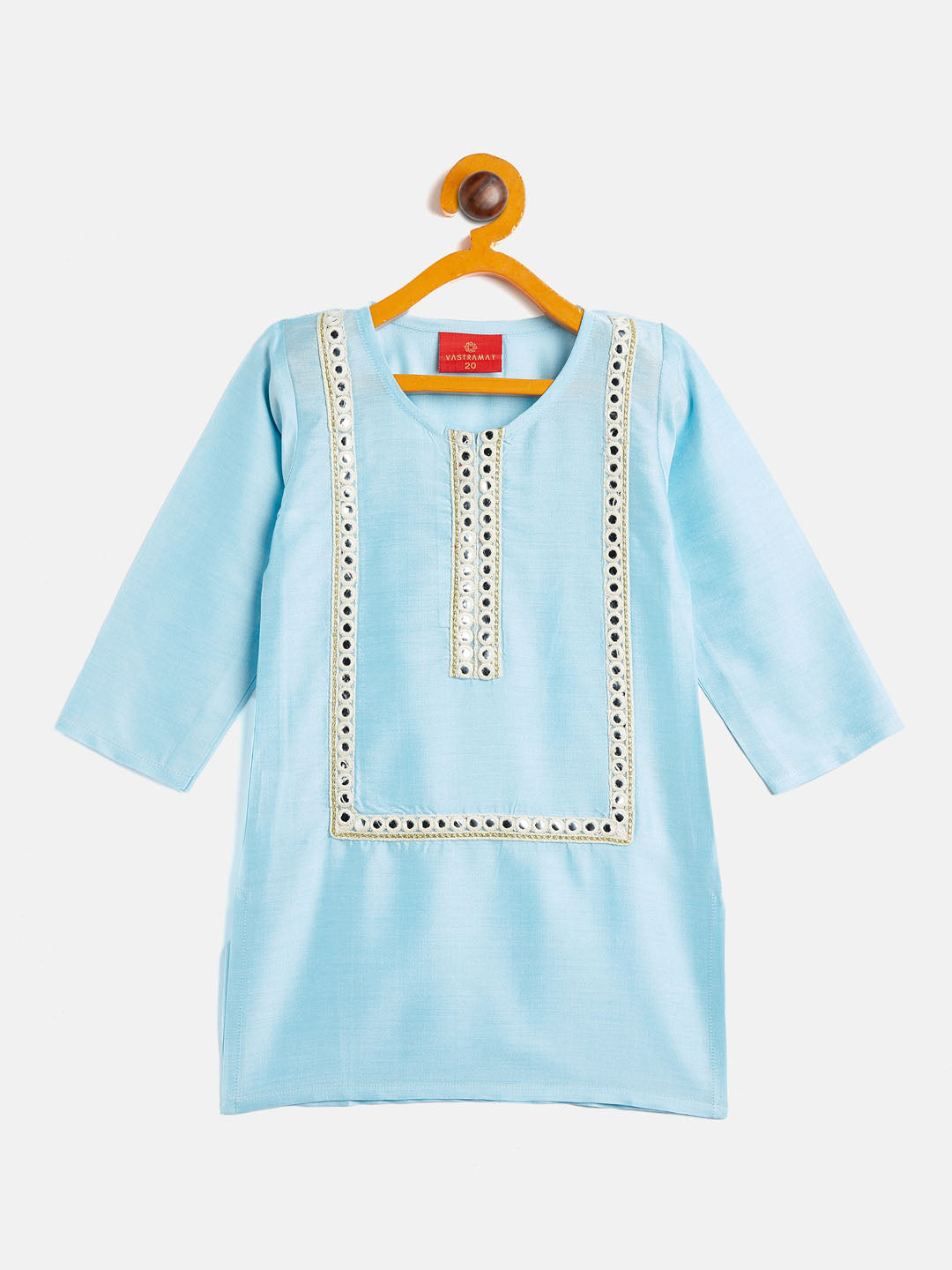 VASTRAMAY SISHU Girls' Aqua Blue Viscose Kurta And Straight Pant Set - qivii