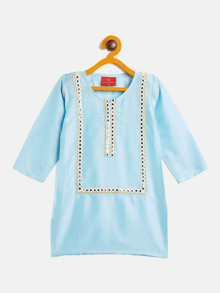 VASTRAMAY SISHU Girls' Aqua Blue Viscose Kurta And Straight Pant Set - qivii
