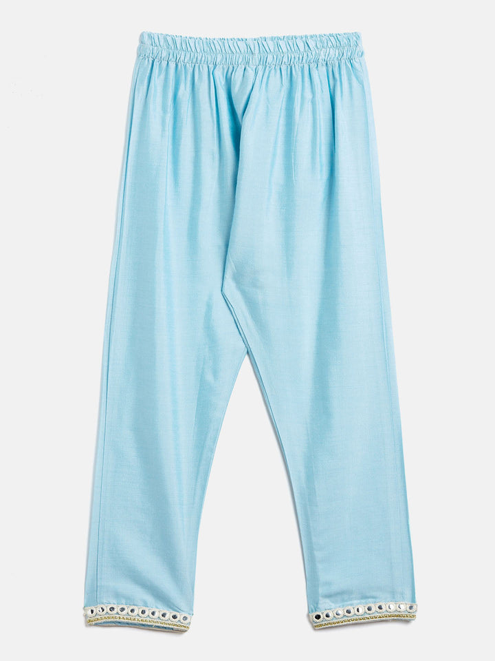 VASTRAMAY SISHU Girls' Aqua Blue Viscose Kurta And Straight Pant Set - qivii