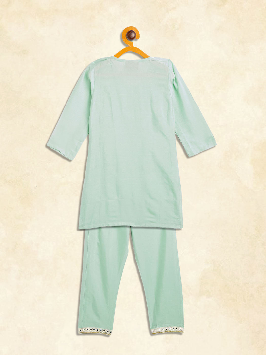 VASTRAMAY SISHU Girls' Mint Green Viscose Kurta And Straight Pant Set - qivii