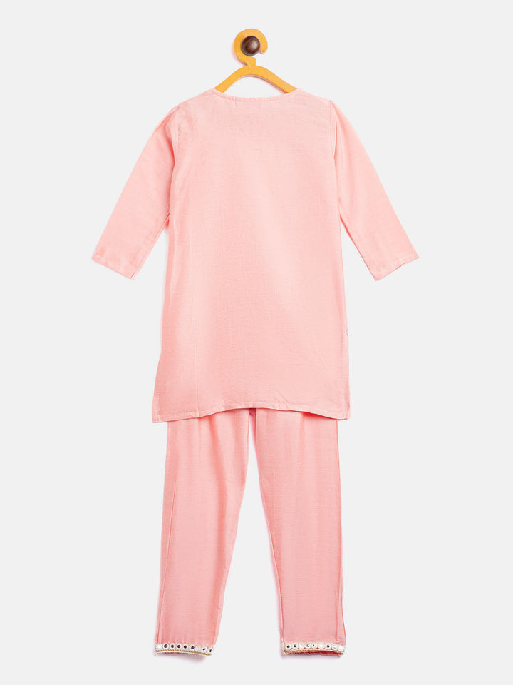 VASTRAMAY SISHU Girls' Pink Viscose Kurta And Straight Pant Set - qivii